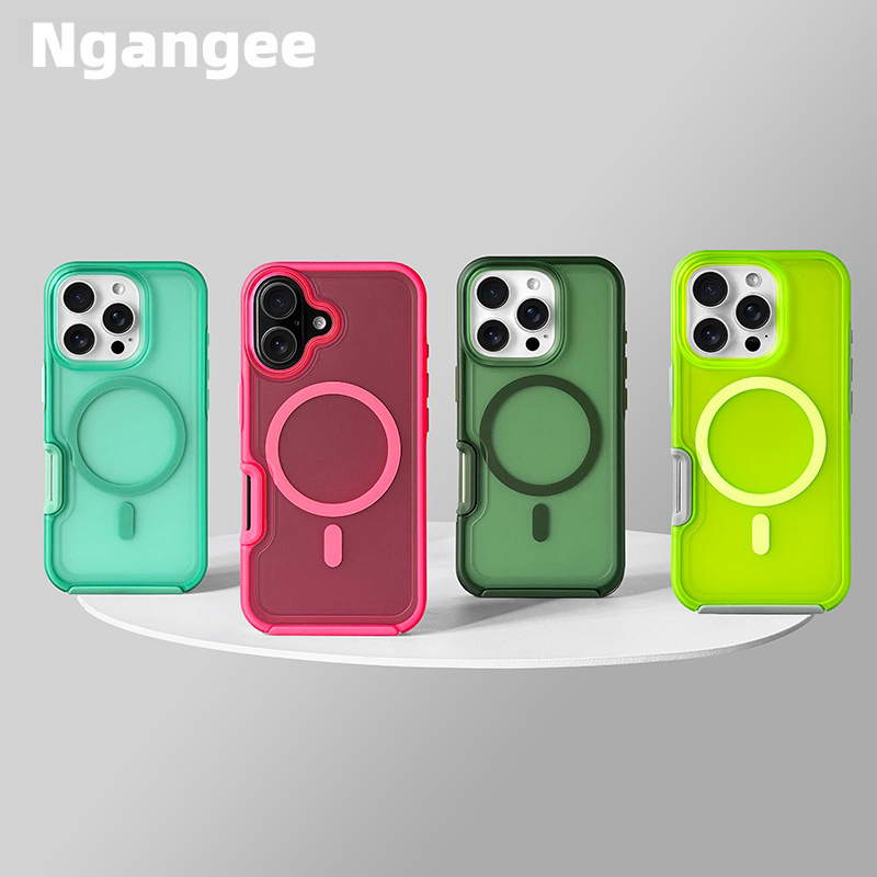 Premium Feeling Glitter iPhone 16ProMax Magnetic Phone Case for Apple MagSafe Fluorescent Green New Fashion Simple 15Plus Full Package 14 Drop Protection 13 Case