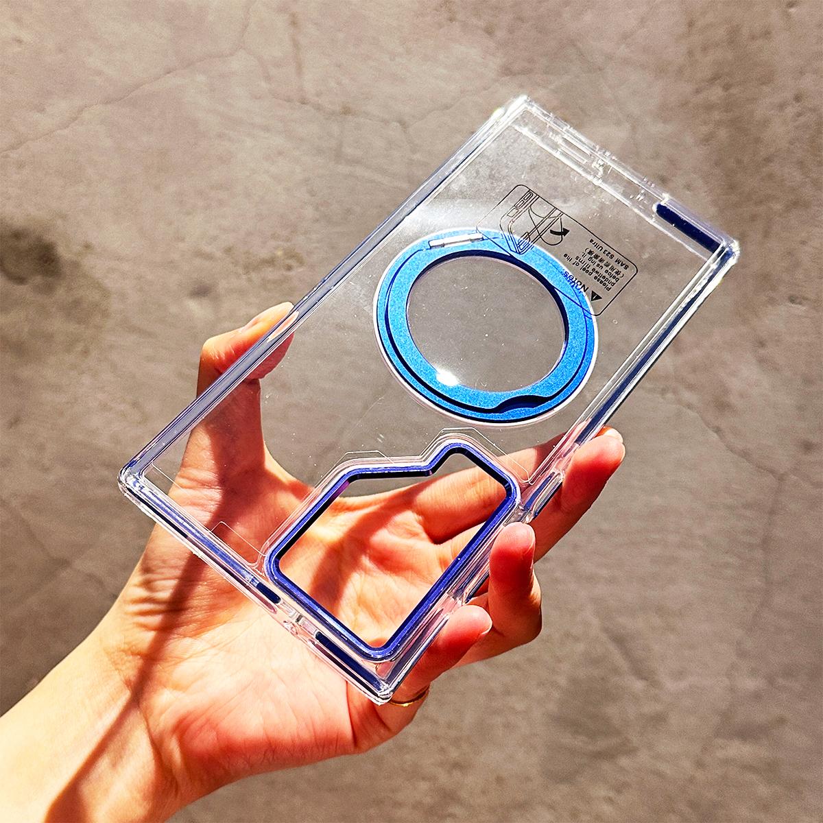 NganGee Clear Phone Case 360°Rotatable Adjustable Mag safe Stand Bezel Airbag Transparent Cover Case