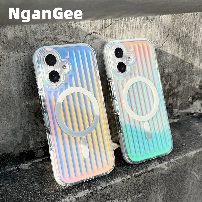Dazzle Color Gradient Stripe Luggage iPhone 16ProMax Magnetic Case for Apple MagSafe Simple 15 All-inclusive Drop Protection 14/13 Fashion 16Plus Case