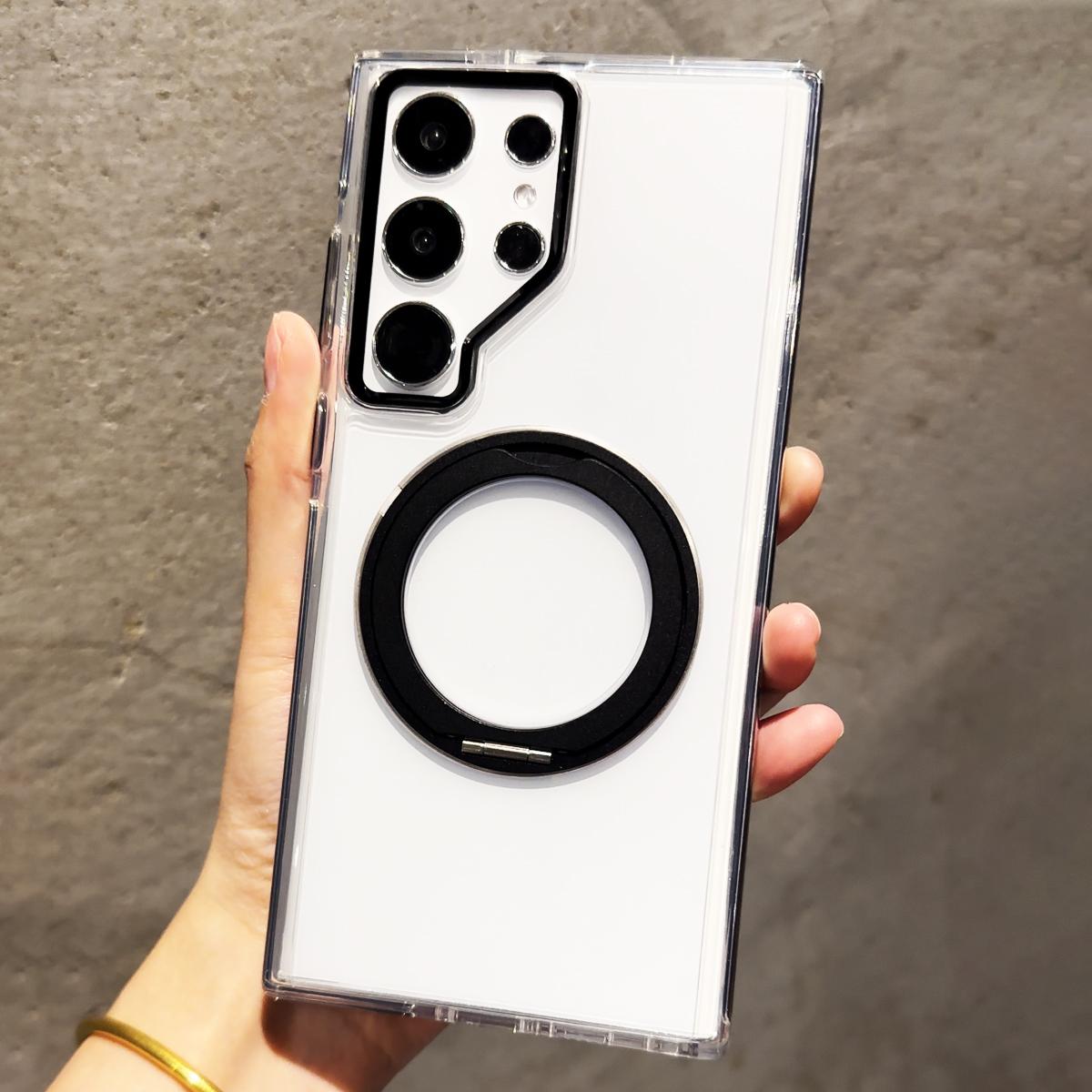 NganGee Clear Phone Case 360°Rotatable Adjustable Mag safe Stand Bezel Airbag Transparent Cover Case