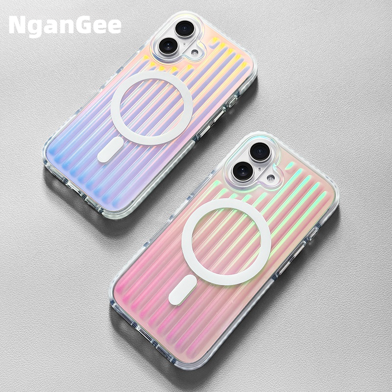 Dazzle Color Gradient Stripe Luggage iPhone 16ProMax Magnetic Case for Apple MagSafe Simple 15 All-inclusive Drop Protection 14/13 Fashion 16Plus Case