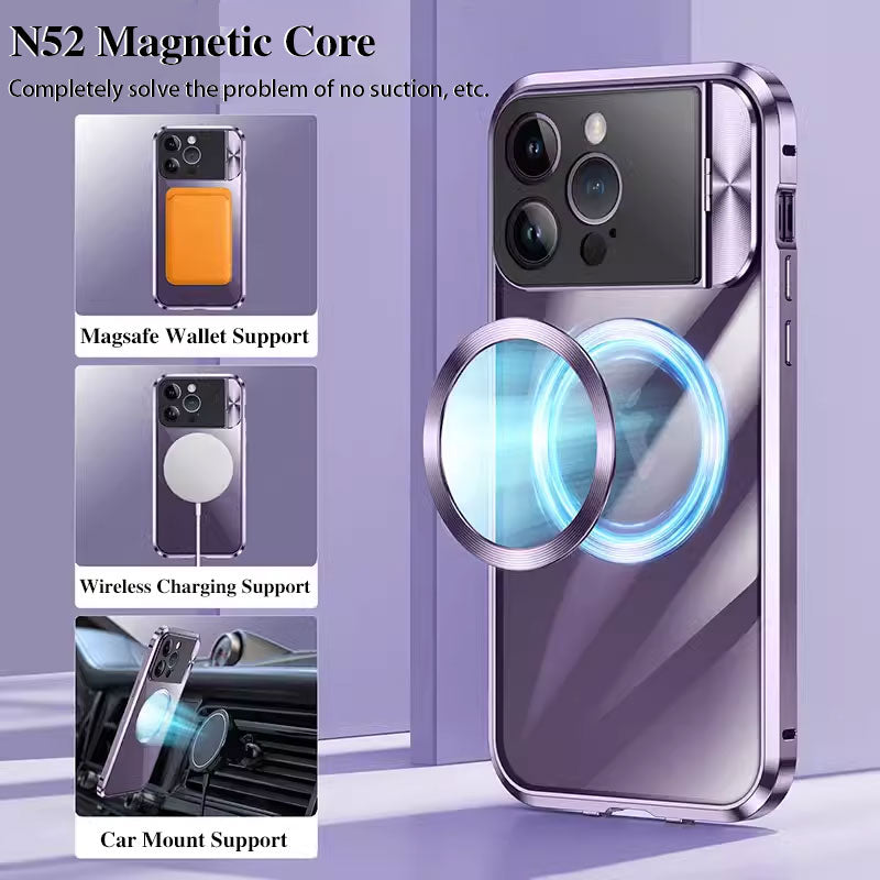 Newest HD Transparent Metal Case Cover with Large Window Camera Folding Holder Magnetic for iPhone 13 iPhone 14