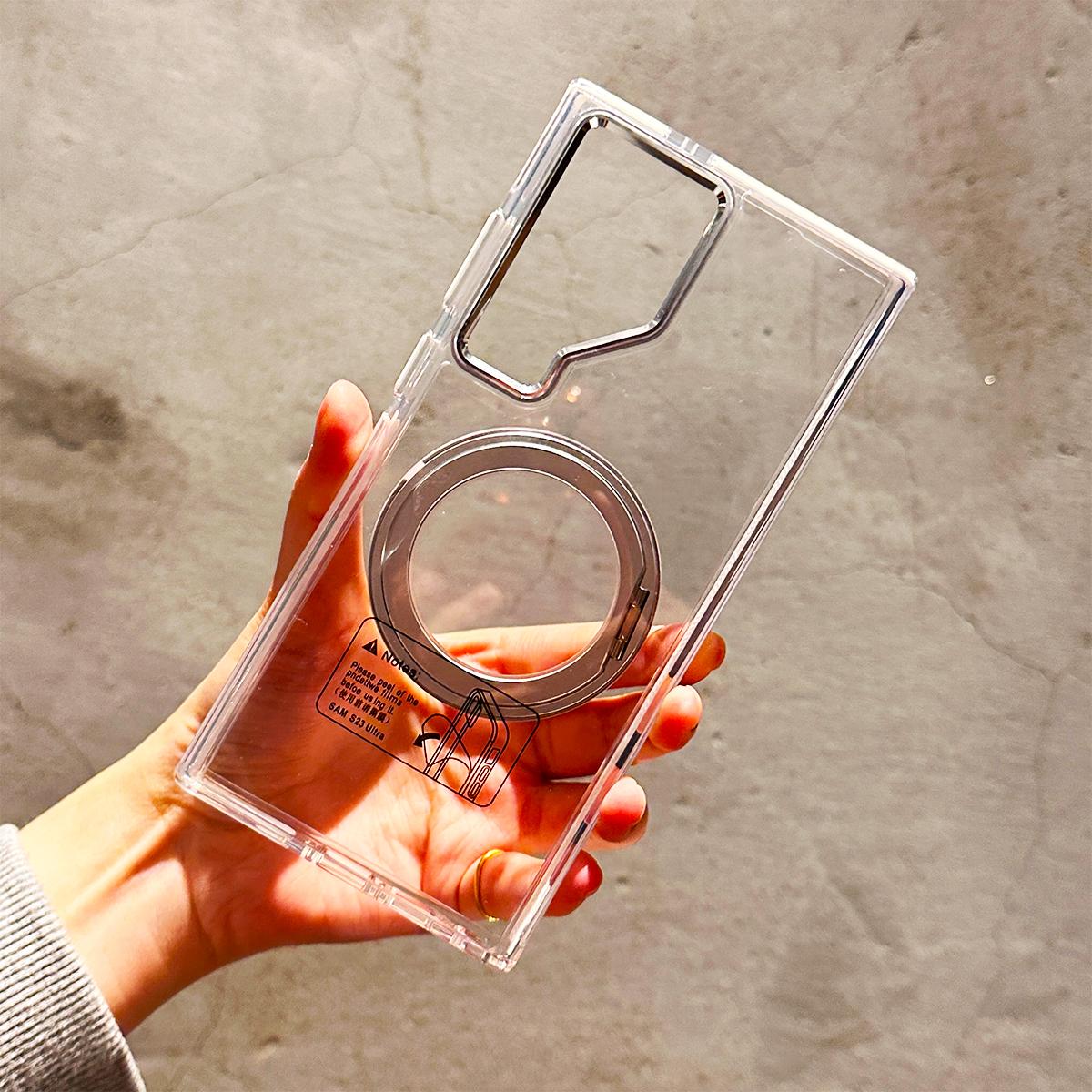 NganGee Clear Phone Case 360°Rotatable Adjustable Mag safe Stand Bezel Airbag Transparent Cover Case