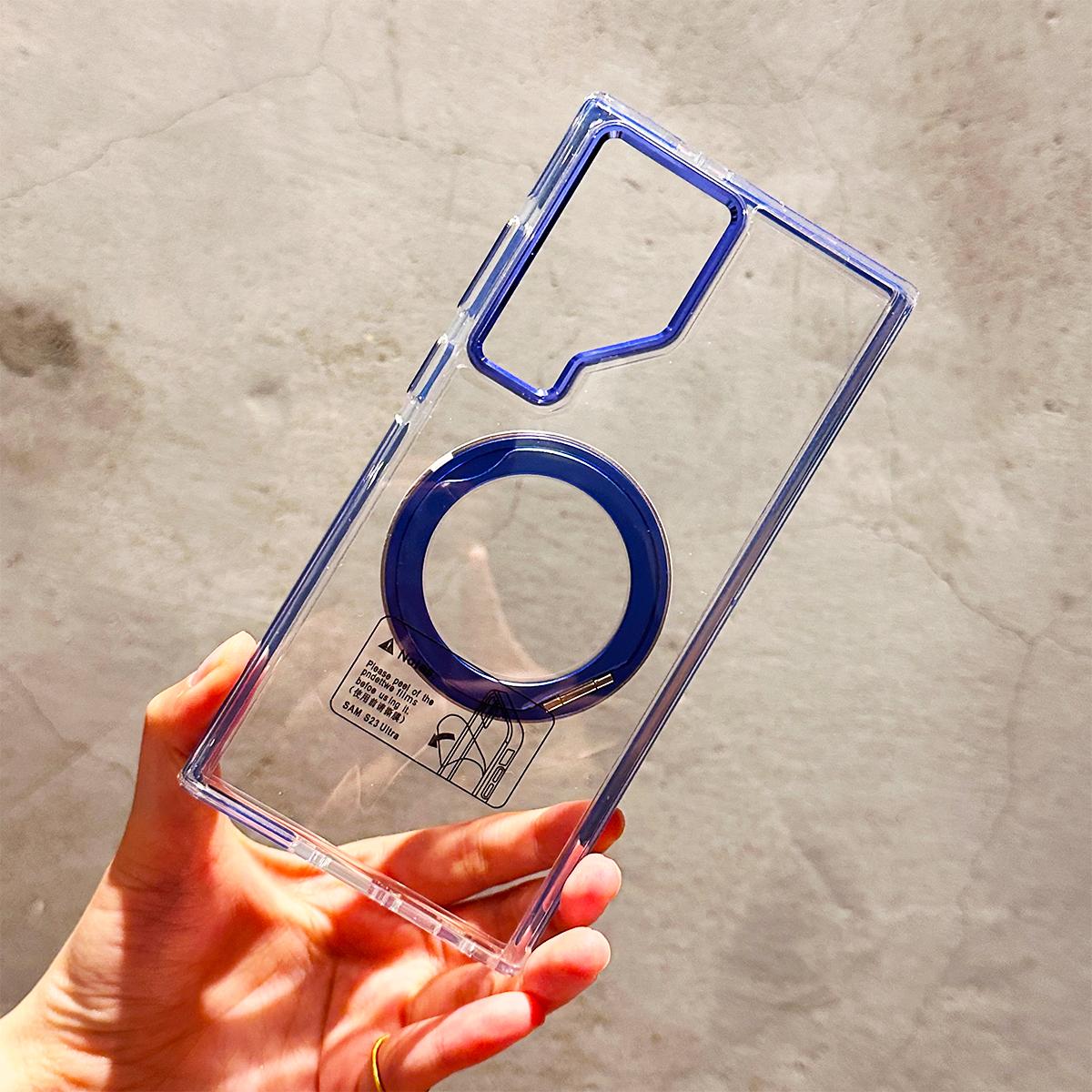 NganGee Clear Phone Case 360°Rotatable Adjustable Mag safe Stand Bezel Airbag Transparent Cover Case