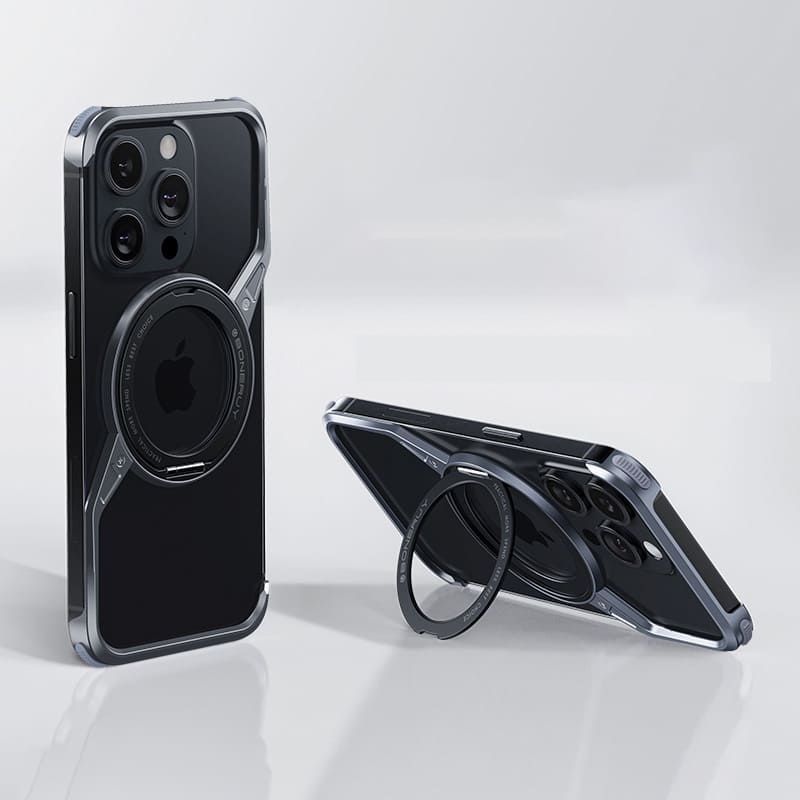 "Z" Rotating Stand Magnetic Skeletonized Metal Phone Case For iPhone 16