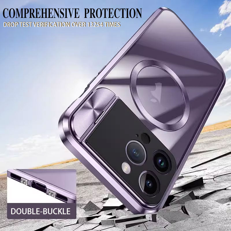 Newest HD Transparent Metal Case Cover with Large Window Camera Folding Holder Magnetic for iPhone 13 iPhone 14