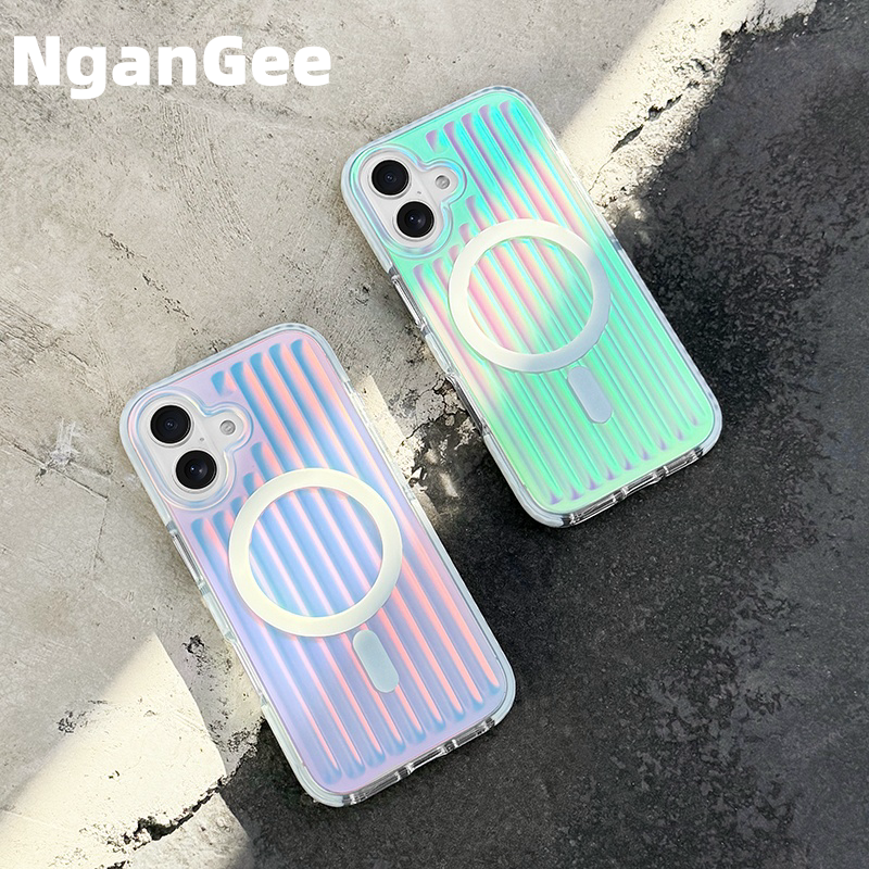 Dazzle Color Gradient Stripe Luggage iPhone 16ProMax Magnetic Case for Apple MagSafe Simple 15 All-inclusive Drop Protection 14/13 Fashion 16Plus Case