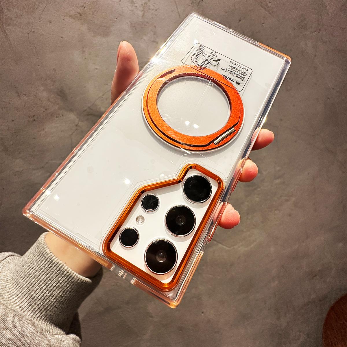 NganGee Clear Phone Case 360°Rotatable Adjustable Mag safe Stand Bezel Airbag Transparent Cover Case