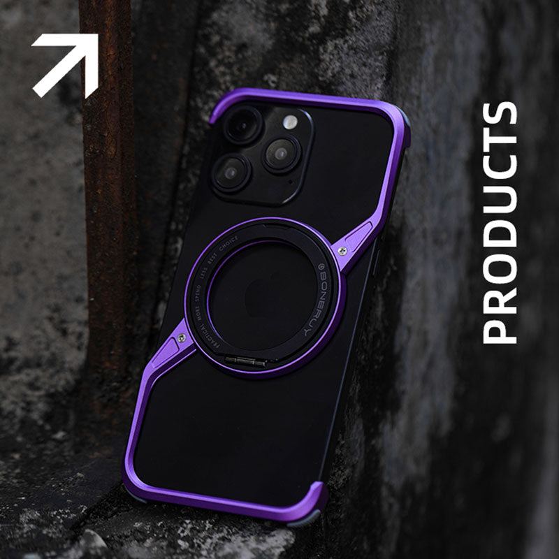 "Z" Rotating Stand Magnetic Skeletonized Metal Phone Case For iPhone 16