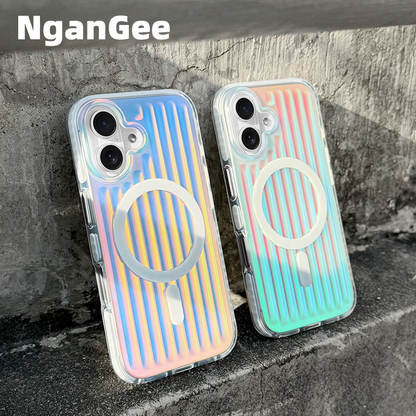 Dazzle Color Gradient Stripe Luggage iPhone 16ProMax Magnetic Case for Apple MagSafe Simple 15 All-inclusive Drop Protection 14/13 Fashion 16Plus Case
