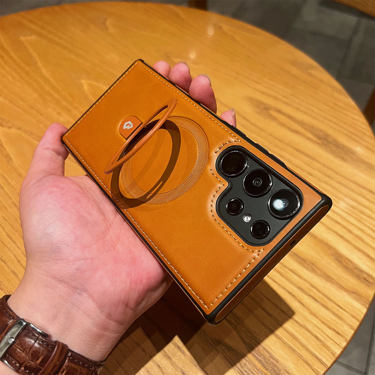NganGee Leather Plastic Protective Case with Stand for SamsungS25Ultra S24Ultra S23Ultra S22Ultra S24+ S23+ S22+