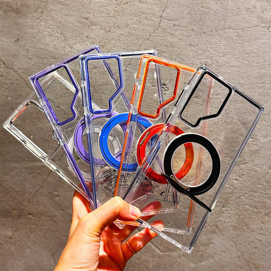 NganGee Clear Phone Case 360°Rotatable Adjustable Mag safe Stand Bezel Airbag Transparent Cover Case